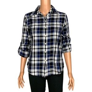 LAUREN Ralph Lauren Women's Long Sleeve Lizbeth Plaid Shirt Blue & Black Size XS